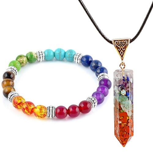 Colourful Volcanic Chakra Bracelet & Necklace - Fashion Accessory