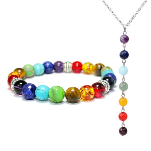 Colourful Volcanic Chakra Bracelet & Necklace - Fashion Accessory - Style 03