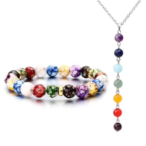 Colourful Volcanic Chakra Bracelet & Necklace - Fashion Accessory - Style 04