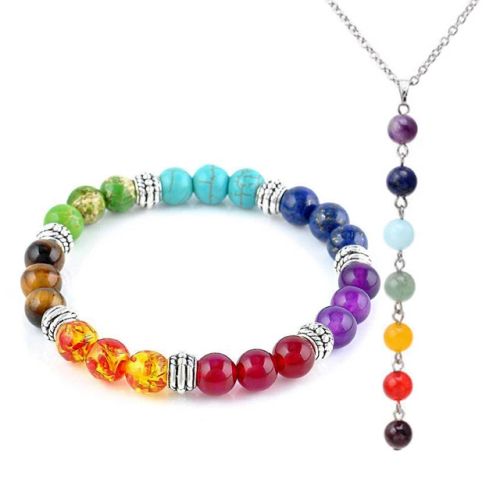 Colourful Volcanic Chakra Bracelet & Necklace - Fashion Accessory