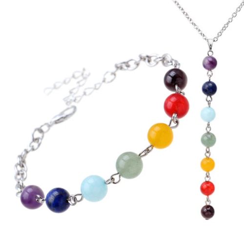 Colourful Volcanic Chakra Bracelet & Necklace - Fashion Accessory