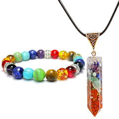 Colourful Volcanic Chakra Bracelet & Necklace - Fashion Accessory