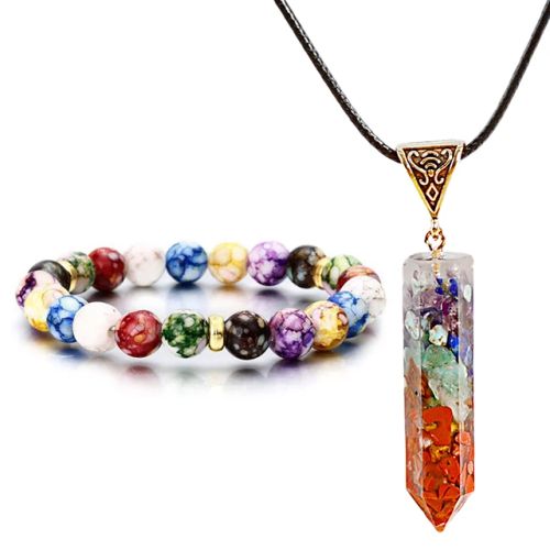 Colourful Volcanic Chakra Bracelet & Necklace - Fashion Accessory