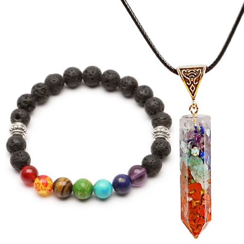 Colourful Volcanic Chakra Bracelet & Necklace - Fashion Accessory