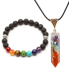 Colourful Volcanic Chakra Bracelet & Necklace - Fashion Accessory