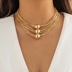 IngeSight.Z Vintage Layered Choker Necklace - Chunky Gold Accessory