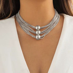 IngeSight.Z Vintage Layered Choker Necklace - Chunky Gold Accessory - silver color