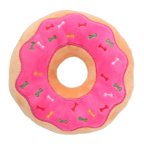 Fleece Dog Plush Toy - Fun Squeak Donut Shaped Dog Toy - WHITE
