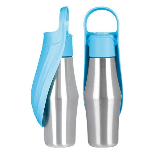 Stainless Steel 27oz Dog Water Bottle & Bowl - Portable Pet Supplies - Light Blue