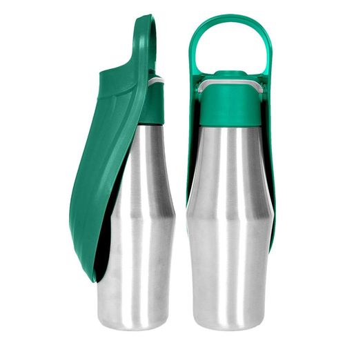 Stainless Steel 27oz Dog Water Bottle & Bowl - Portable Pet Supplies - Dark Green
