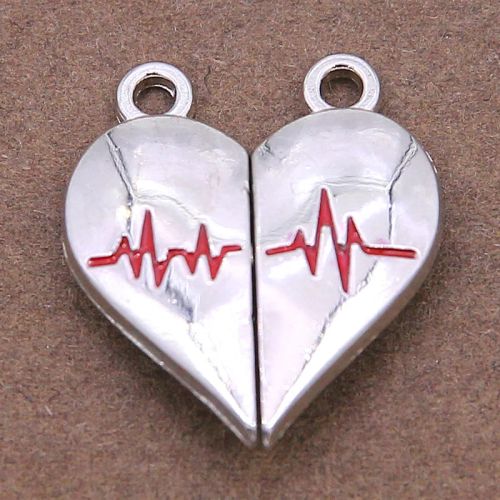 Electrocardiogram Heart Buckle Connectors for DIY Necklace Making - 5 Pairs 1