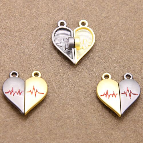 Electrocardiogram Heart Buckle Connectors for DIY Necklace Making - 5 Pairs 3