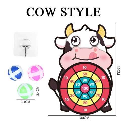 Cartoon Dart Board Game - Rainbow Animal Designs for Fun Playtime - Cow Style