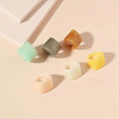 Multicolour Geometric Resin Fashion Rings - Trendy Vintage Design - Multicolor