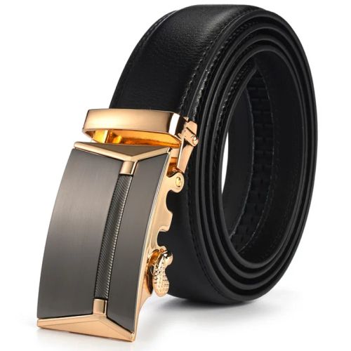 HALOCOWCOW Casual PU Belts with Automatic Buckle – Comfortable & Stylish - 100cm / Gold Black
