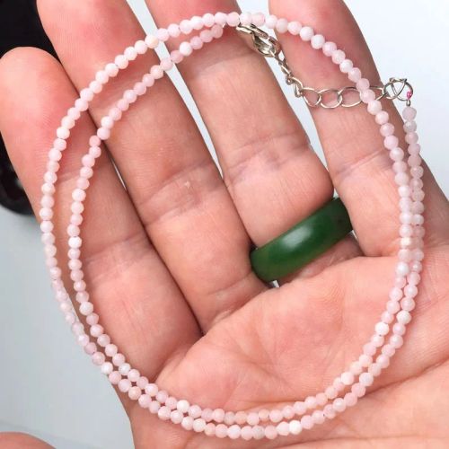 Beaded Necklace & Bracelet Set - Adjustable Length & Casual Style - 15-18CM Bracelet / Pink Opal