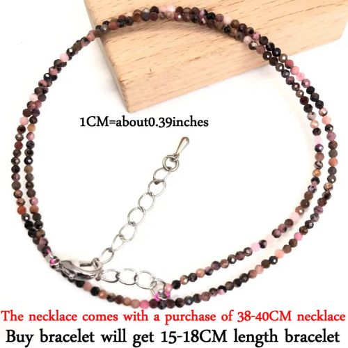 Beaded Necklace & Bracelet Set - Adjustable Length & Casual Style - 38-40CM necklace / Black line stone