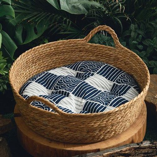 OUZEY Breathable Rattan Weaving Basket - Comfortable Pet Bed for Cats