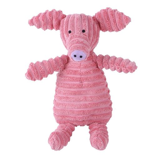 Pawstrip Plush Animal Squeaky Dog Toy - Durable Chew Comfort - Pink Pig