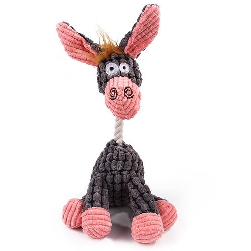 Pawstrip Plush Animal Squeaky Dog Toy - Durable Chew Comfort - Donkey