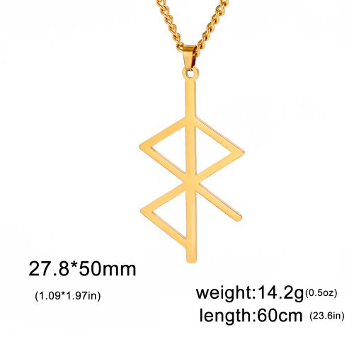 Dawapara Vintage Runes Pendant Necklace - Love & Peace Amulet - Big gold color