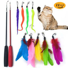 DZOMNOK Interactive Feather Teaser Stick - Engaging Cat Toy Set - 11-piece set