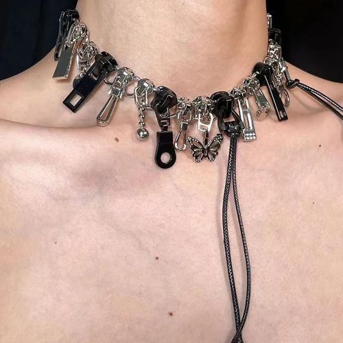 Cyberpunk Zipper Necklace - Fashionable Chain for Unique Style - B