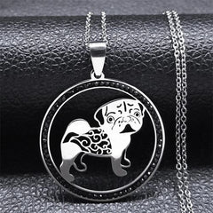 Pug Dog Stainless Steel Crystal Necklace Pendant Women Gold Color Chain Necklace Jewelry bijoux femme N133S01