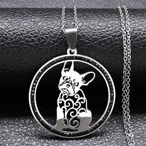 Pug Dog Stainless Steel Crystal Necklace Pendant Women Gold Color Chain Necklace Jewelry bijoux femme N133S01