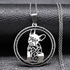 Pug Dog Stainless Steel Crystal Necklace Pendant Women Gold Color Chain Necklace Jewelry bijoux femme N133S01
