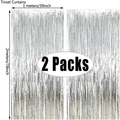 MicroPlush Black Gold Foil Curtain Backdrop - Elegant Party Decoration - Silver