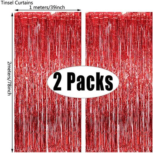 MicroPlush Black Gold Foil Curtain Backdrop - Elegant Party Decoration - Red