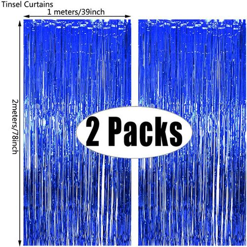 MicroPlush Black Gold Foil Curtain Backdrop - Elegant Party Decoration - Blue