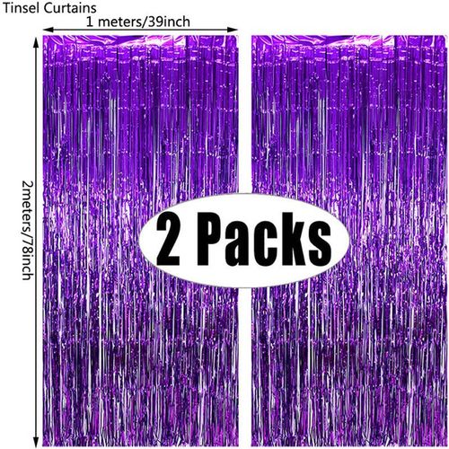 MicroPlush Black Gold Foil Curtain Backdrop - Elegant Party Decoration - Purple