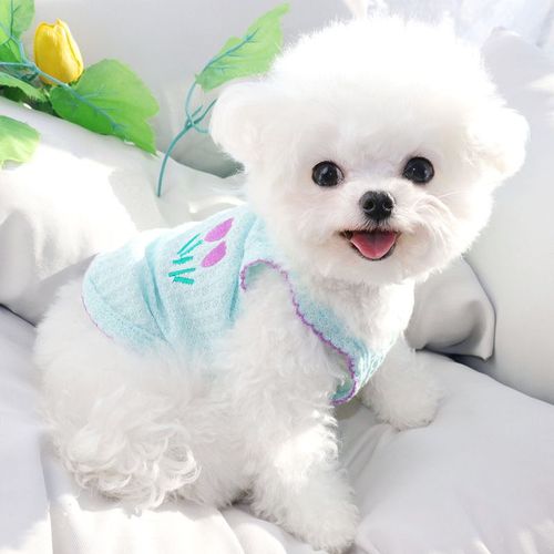 DOGGYZSTYLE Summer Puppy Cooling Vest - Soft Cotton Pet Clothes - Blue / XS