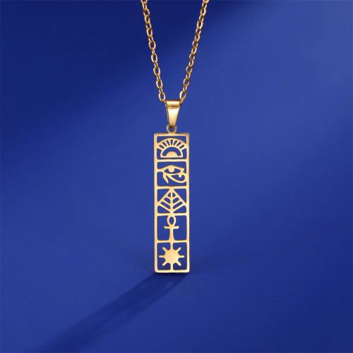 EUEAVAN Stainless Steel Hieroglyphs Necklace for Spiritual Connection - style1-Gold Color
