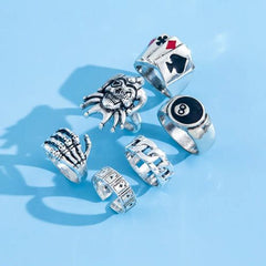 Vintage Punk Skull Claw Fashion Rings Set - 6 Piece Unisex Biker Rings - JZ0098-1 / 1set