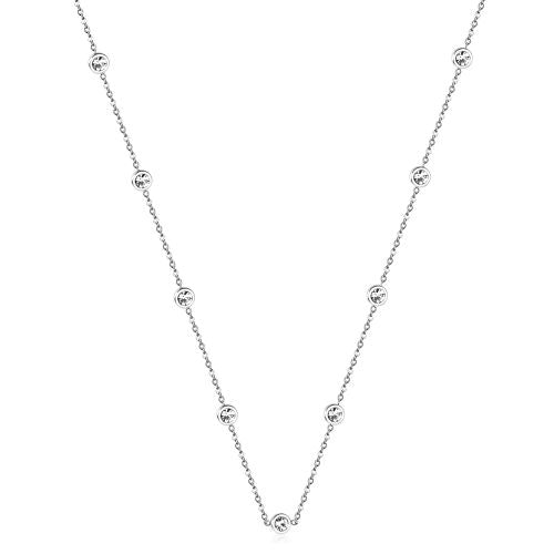 LUXUSTEEL Colourful Crystal Pendant Necklace - Fashionable Accessory - silver white