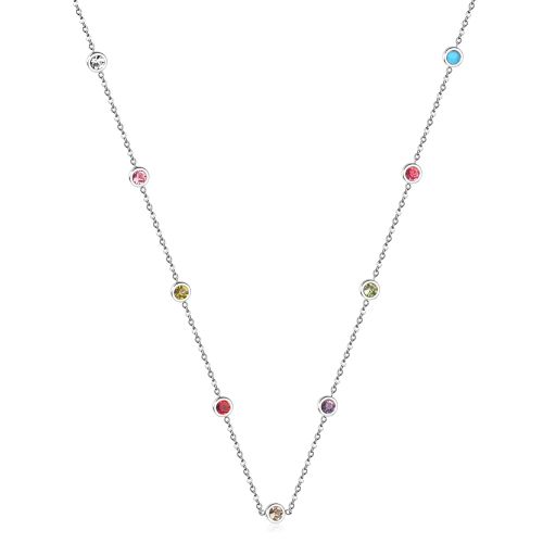 LUXUSTEEL Colourful Crystal Pendant Necklace - Fashionable Accessory - silver colorful