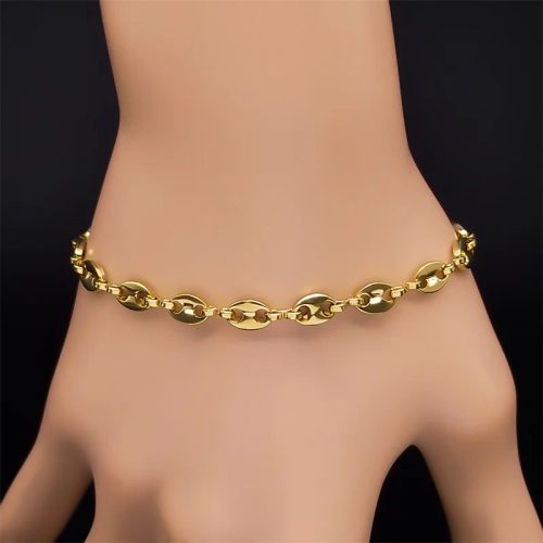 AFAWA Stainless Steel Coffee Beans Link Chain Necklace - Trendy Long Necklace - 20with5 Bracelet GD