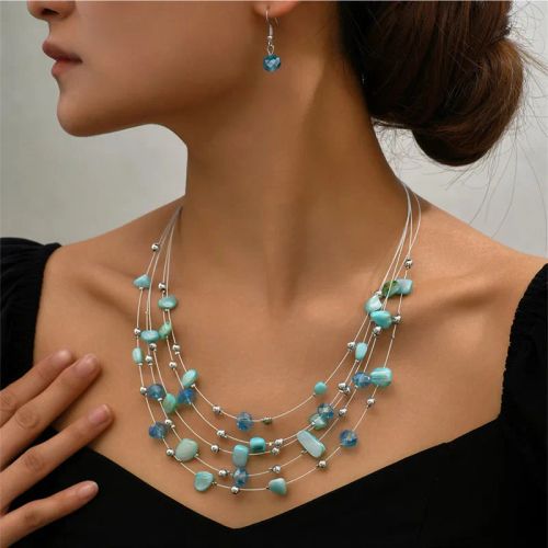 Colourful Crystal Necklace & Earring Set - Trendy Choker Jewelry