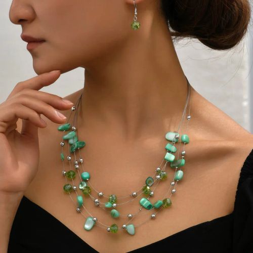 Colourful Crystal Necklace & Earring Set - Trendy Choker Jewelry - color 5