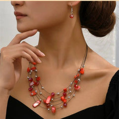 Colourful Crystal Necklace & Earring Set - Trendy Choker Jewelry