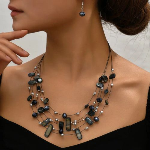 Colourful Crystal Necklace & Earring Set - Trendy Choker Jewelry