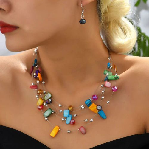 Colourful Crystal Necklace & Earring Set - Trendy Choker Jewelry