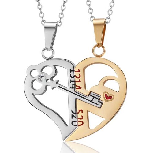 Couple Heart Pendant Necklace - Romantic Electrocardiogram Gift - 18