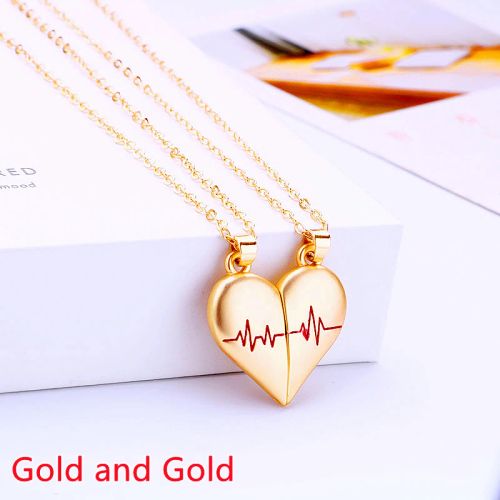 Couple Heart Pendant Necklace - Romantic Electrocardiogram Gift - 21