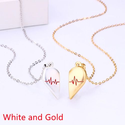 Couple Heart Pendant Necklace - Romantic Electrocardiogram Gift - 23