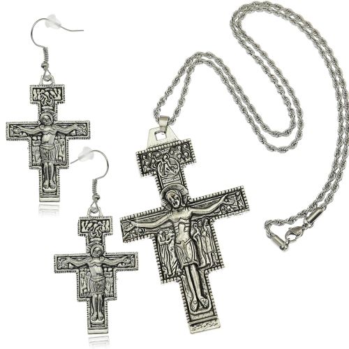 RechicGu Vintage Gold Cross Necklace - Faith-Inspired Elegance - 01Set-Silver