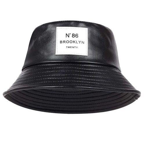Stylish Faux Leather Bucket Hat - Versatile Casual Accessory - Black White